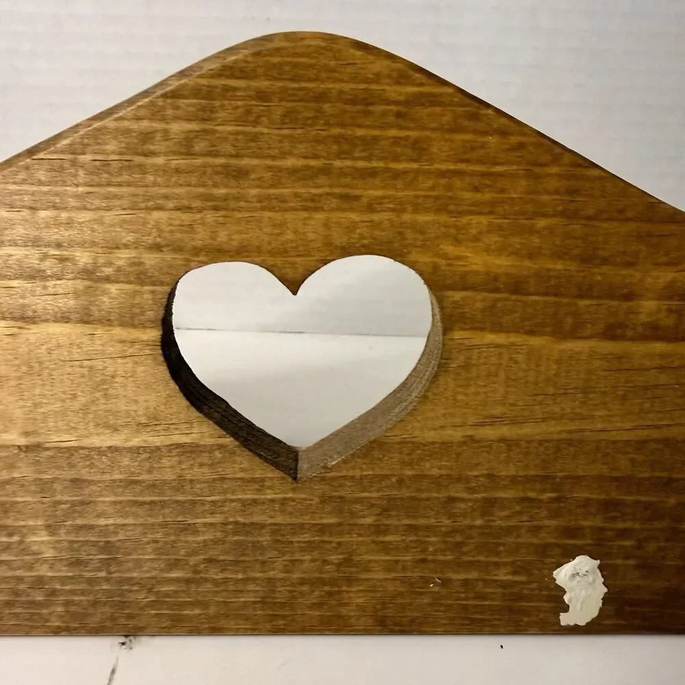 Vintage 22” Wood Heart Cutout Wall Coat Rack 4 Brass Hooks Cottagecore Farmhouse